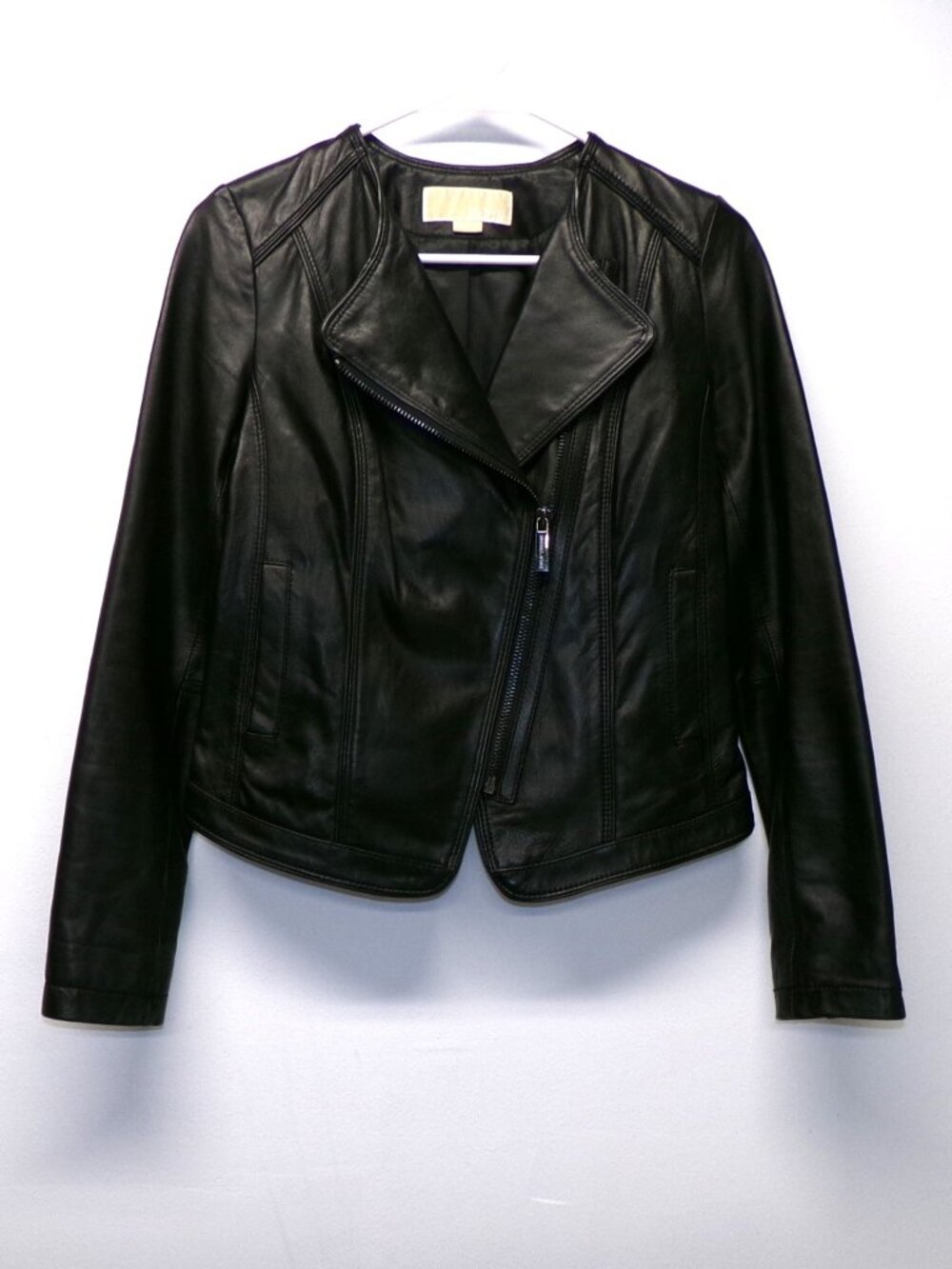 Michael Kors Genuine Leather Black Moto Biker Jacket Sz XS Asymmetrical Zipper